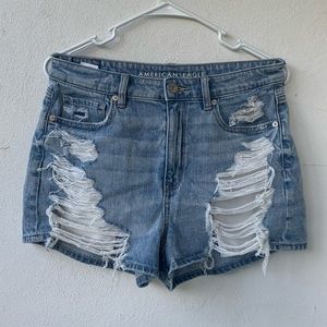 American Eagle High Rise Mom Short Jean Shorts 6 Comfort Waist Distressed